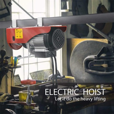 250kgs Electric Cable Lift Hoist with Wire Rope 12m Red and Remote Control