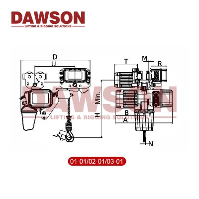 Dawson 125kg-2000kg Electric Chain Hoist with Electric Trolley, 0.125t-2t