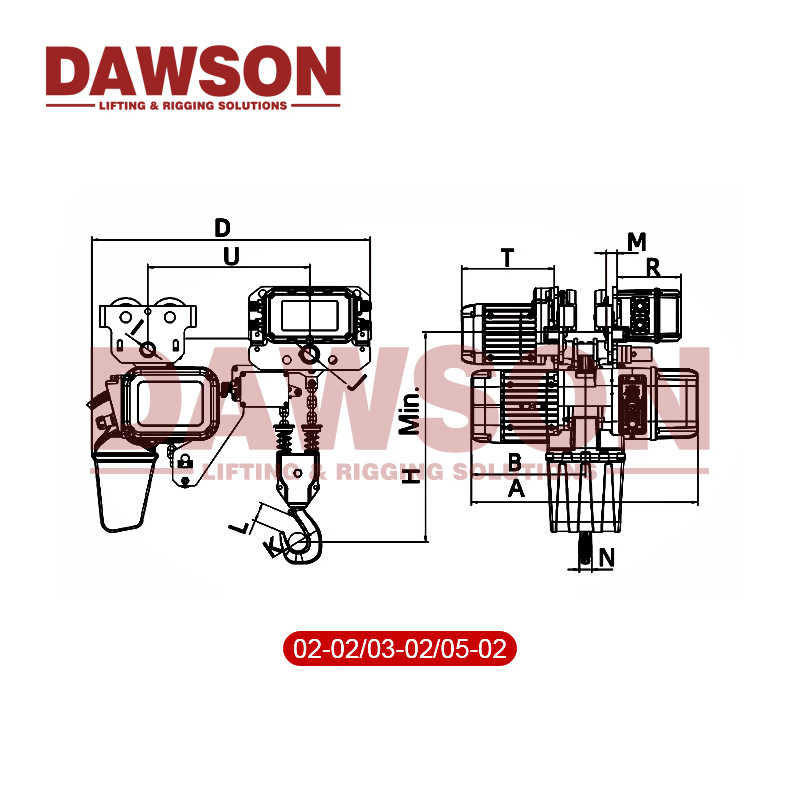 Dawson 125kg-2000kg Electric Chain Hoist with Electric Trolley, 0.125t-2t