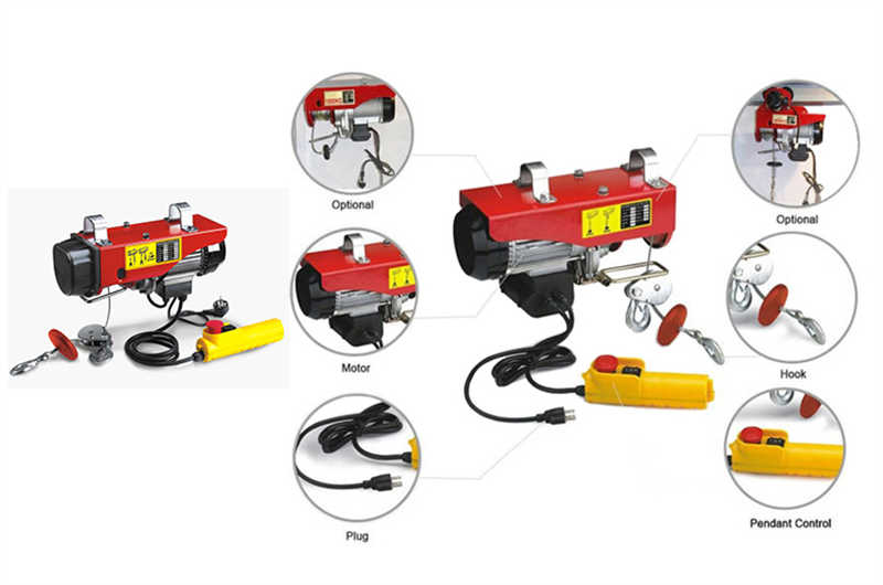 200kg Mini Electric Wire Rope Lifting Hoist with Single Phase for Winch Lifting