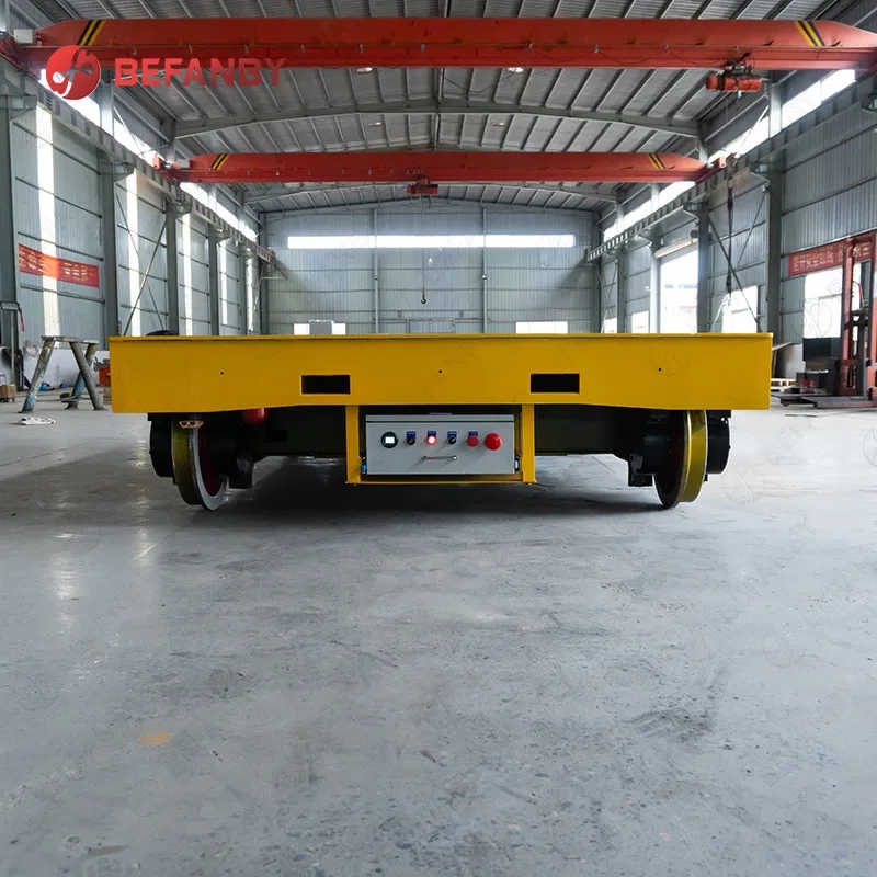Battery Powered Heavy Duty Trackless Flat Car on Cement Floor