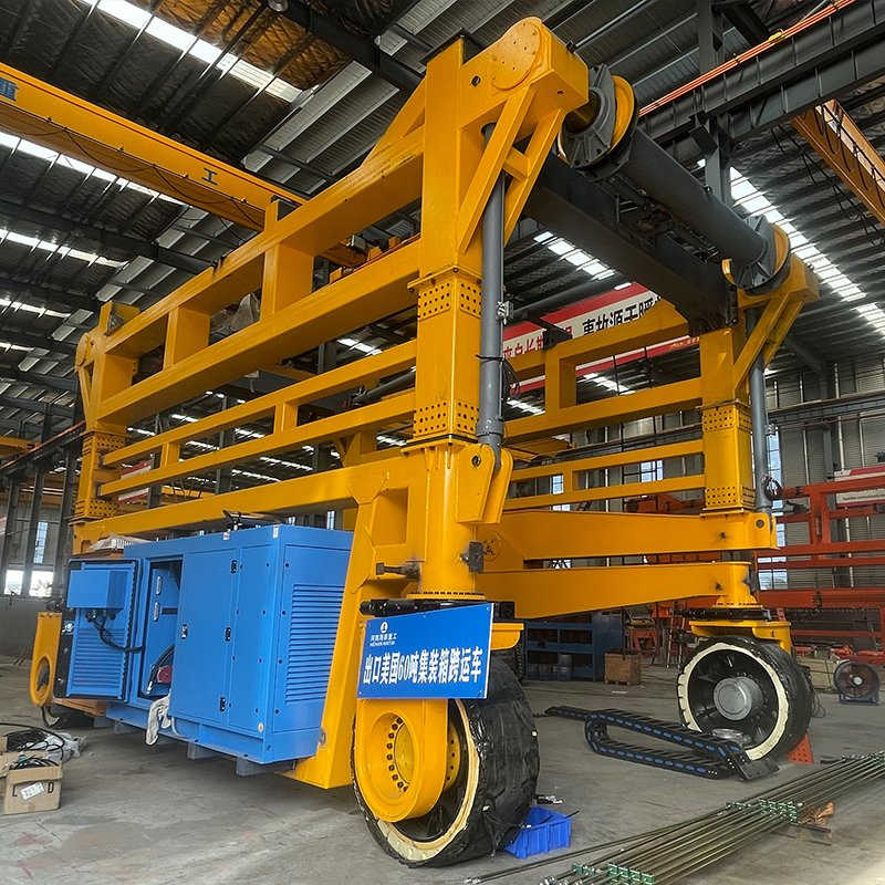 High-Efficiency Straddle Carrier for Stacking and Moving Shipping Containers