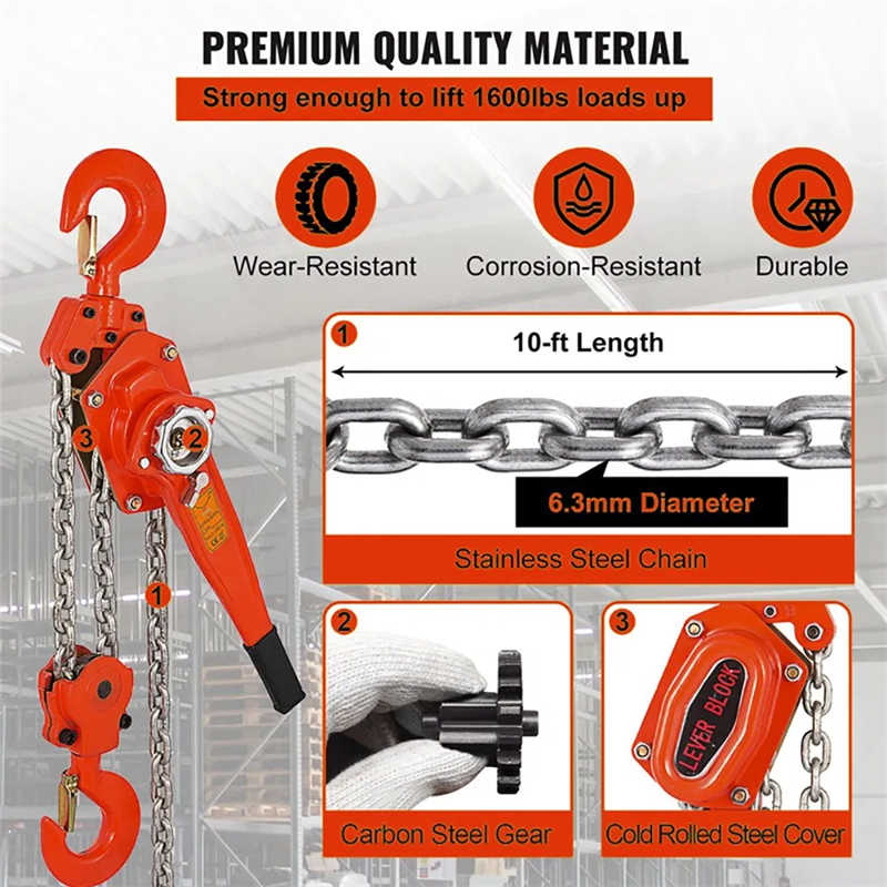 3 Ton Manual Lever Hoist - Compact Ratchet Design for Pulling, Lifting