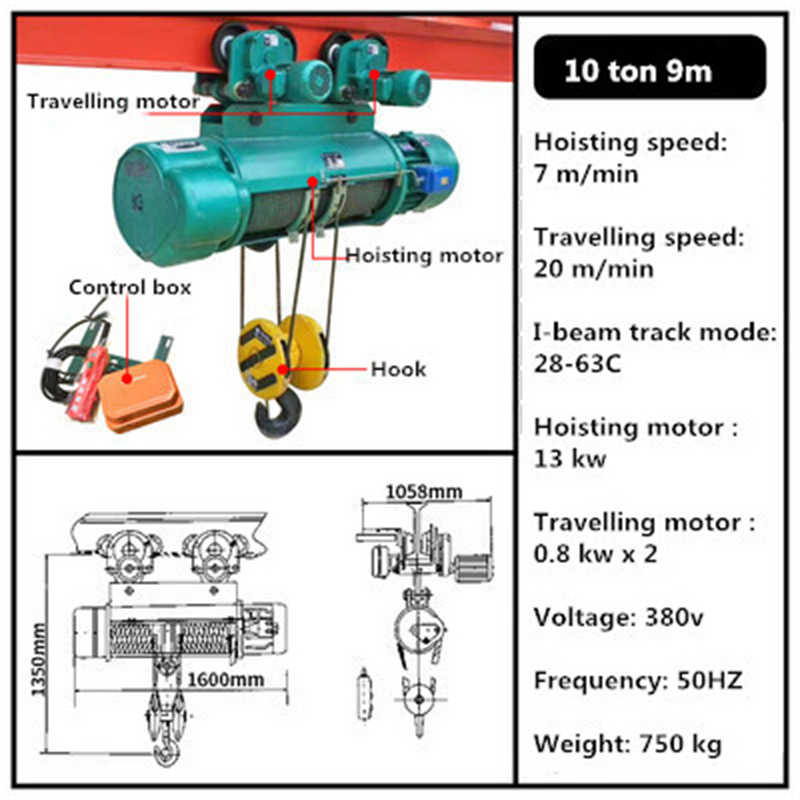 15 Ton CD1 Electric Wire Rope Hoist for Warehouse and Logistics
