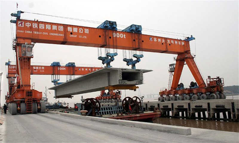 Coordinated 900T Gantry Cranes for Lifting 1800T Prefabricated Beams on Site