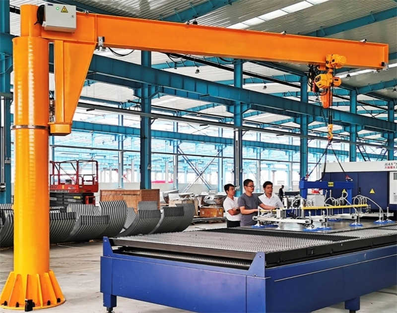 Light-duty 0.5 ton jib crane with pendant control for workshops.