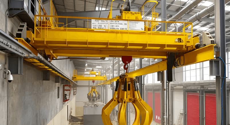 Grab overhead crane 12 ton 18m span 10m lift for UK yard