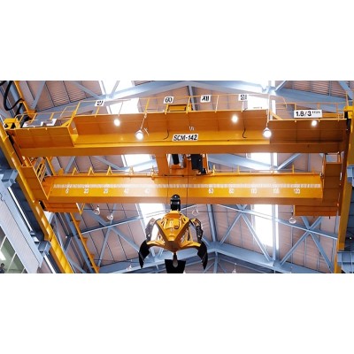 Grab overhead crane 25 ton 31.5m span 18m lift for Brazil workshop