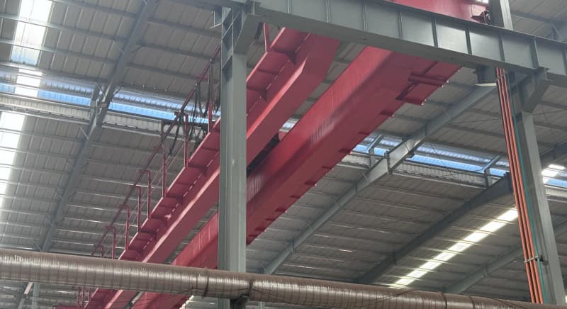 5 ton double girder crane 105m span 6m lift Peru assembly workshop
