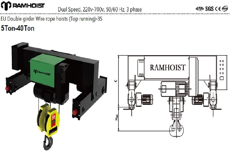 50 Ton High Capacity EU Electric Wire Rope Hoist for Port and Shipyard