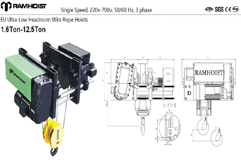 50 Ton High Capacity EU Electric Wire Rope Hoist for Port and Shipyard