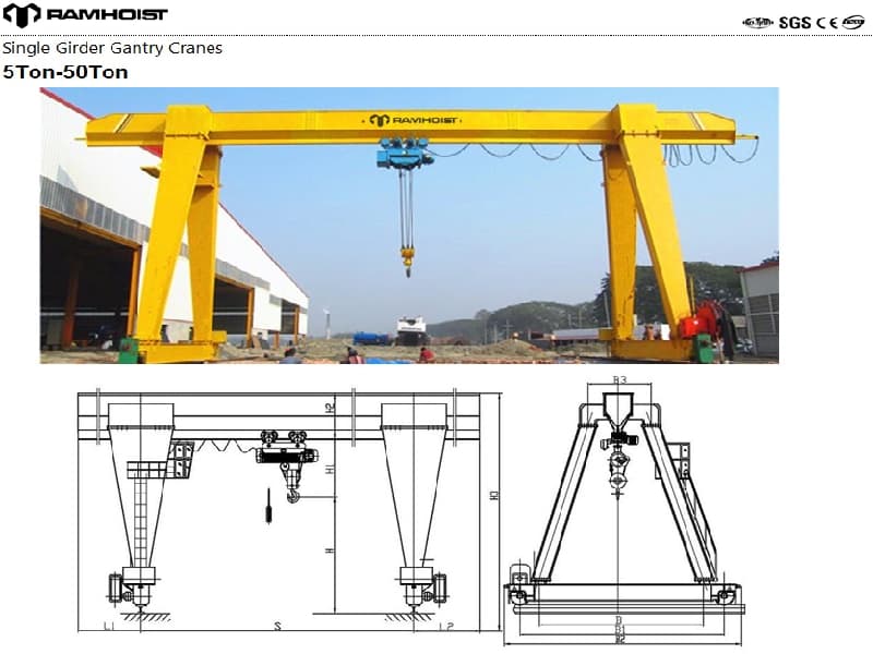 5 Ton Single Girder Gantry Crane with 15m Span and 6m Lift for Factory Use