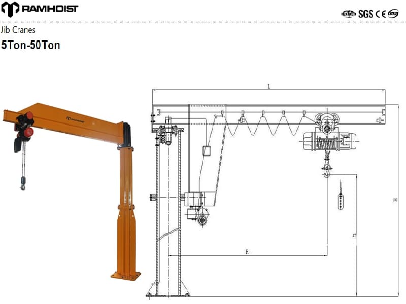 8 Ton Industrial Foundation Jib Crane with 10 Meter Boom for Yard Use