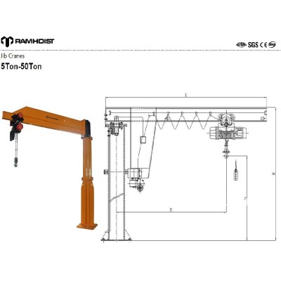 8 Ton Industrial Foundation Jib Crane with 10 Meter Boom for Yard Use