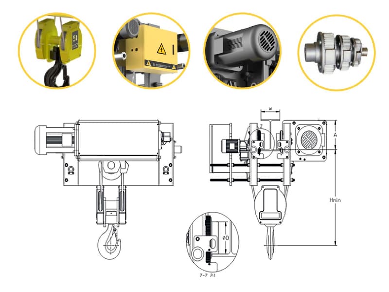 Low Headroom Wire Rope Hoist 3 Ton 12m Lift for Indonesia Logistics Centers