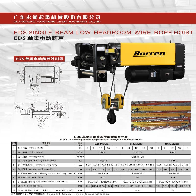 1 Ton Single Girder Electric Hoist-European Design, 9m Lifting Height