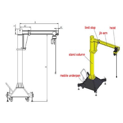 Mobile Jib Crane - 2 Ton Capacity, 3.0m Lift, 4.5m Radius, Manual/Electric