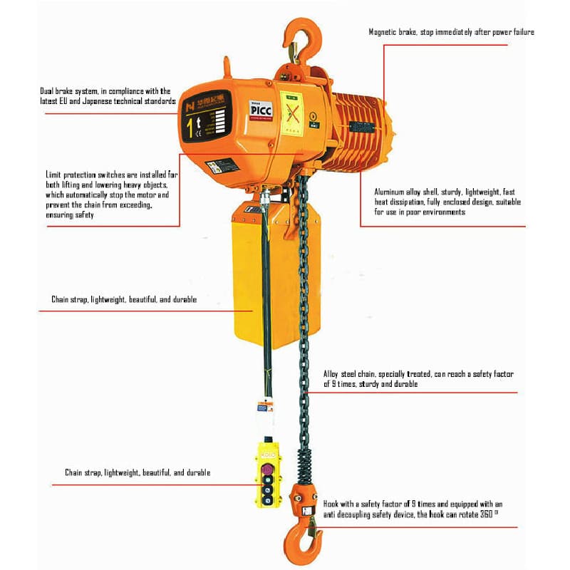 Electric Chain Hoist 0.5 Ton Capacity 9m Lift Height