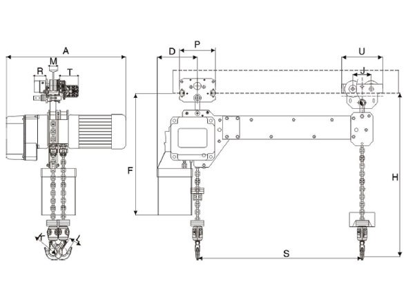 TW Type Twin Hook Electric Chain Hoist 250kg+250kg Lifting Height 8m